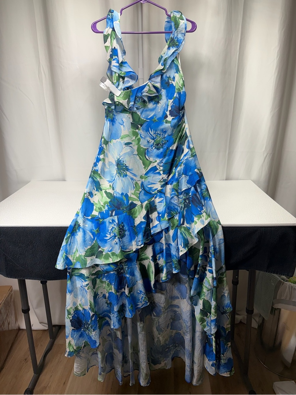 Alex Marie Blue Floral Ruffle High-Low Dress 4491-4494